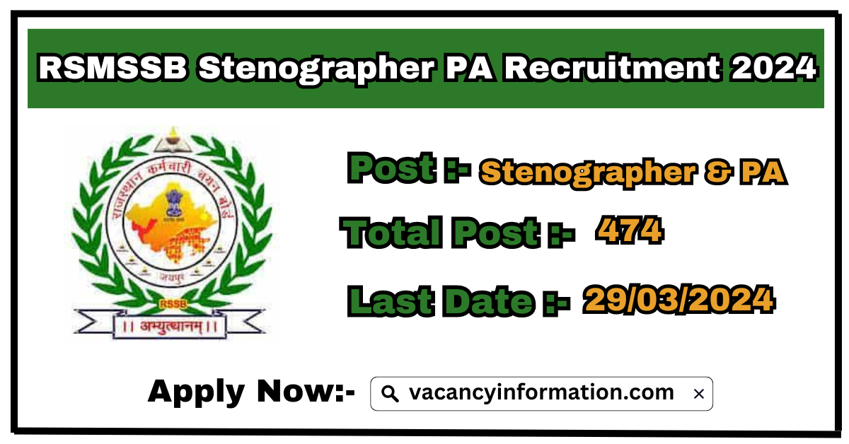 RSMSSB Stenographer PA Recruitment 2024