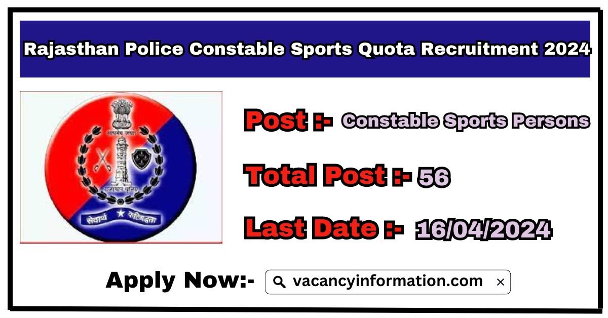 Rajasthan Police Constable Sports Quota Recruitment 2024