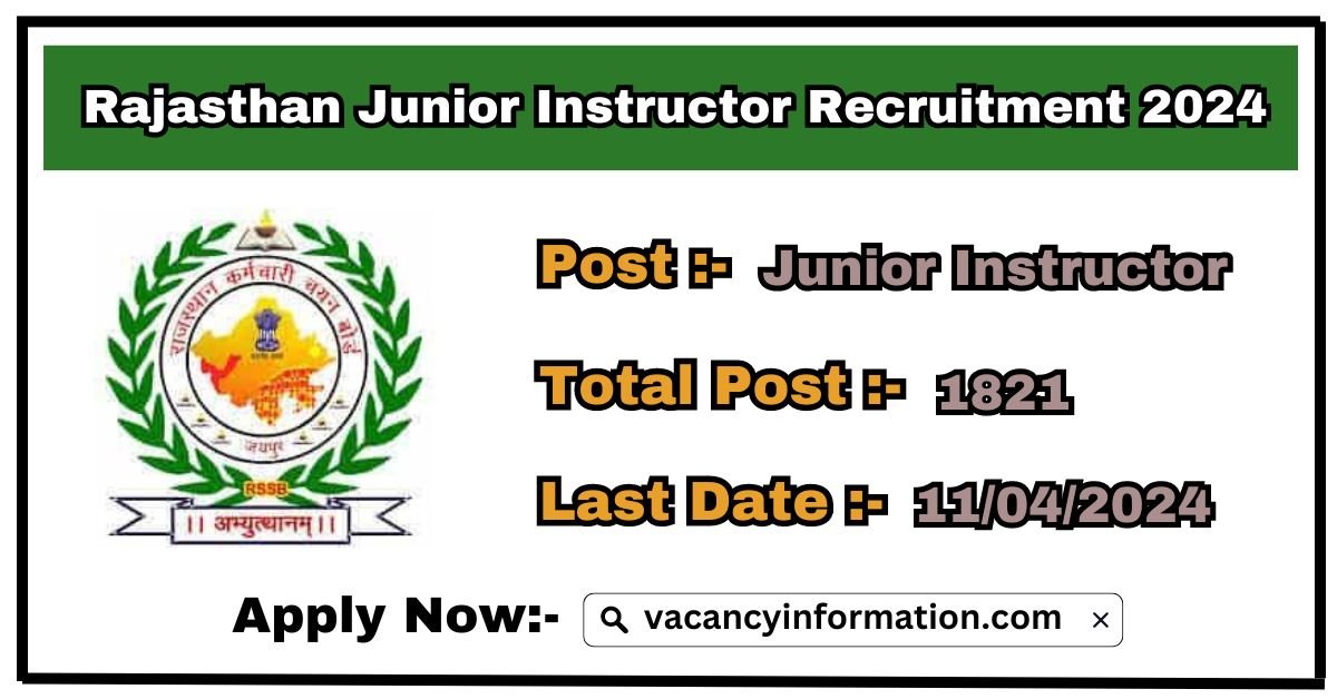 Rajasthan Junior Instructor Recruitment 2024