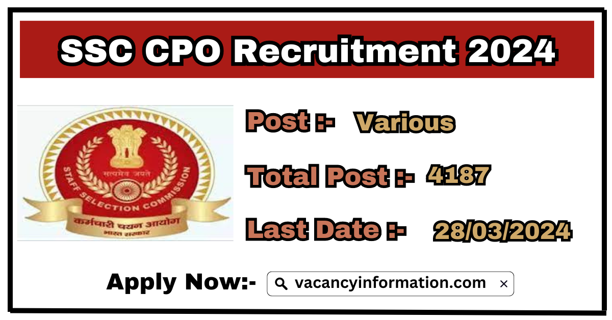 Ssc Cpo Recruitment Notification Out Apply Online Eligibility Syllabus Exam Pattern