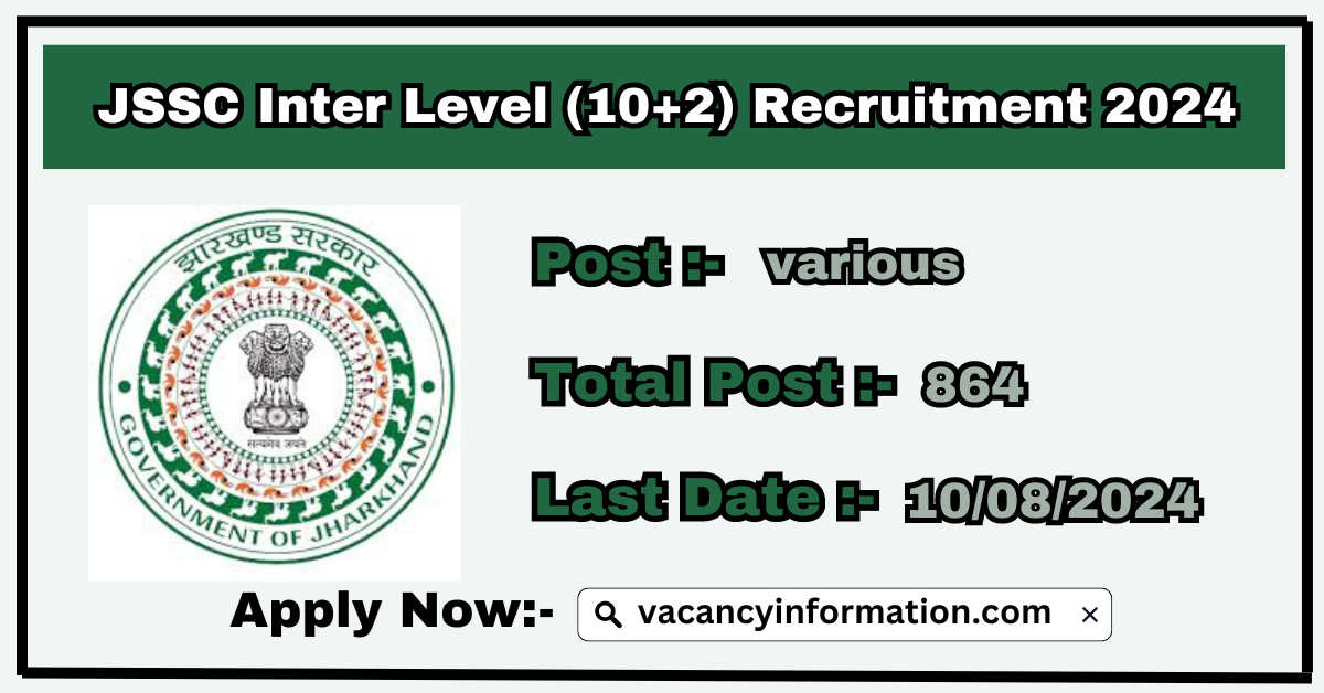 JSSC JIS (CKHT) CCE 10+2 Inter Level Recruitment 2024