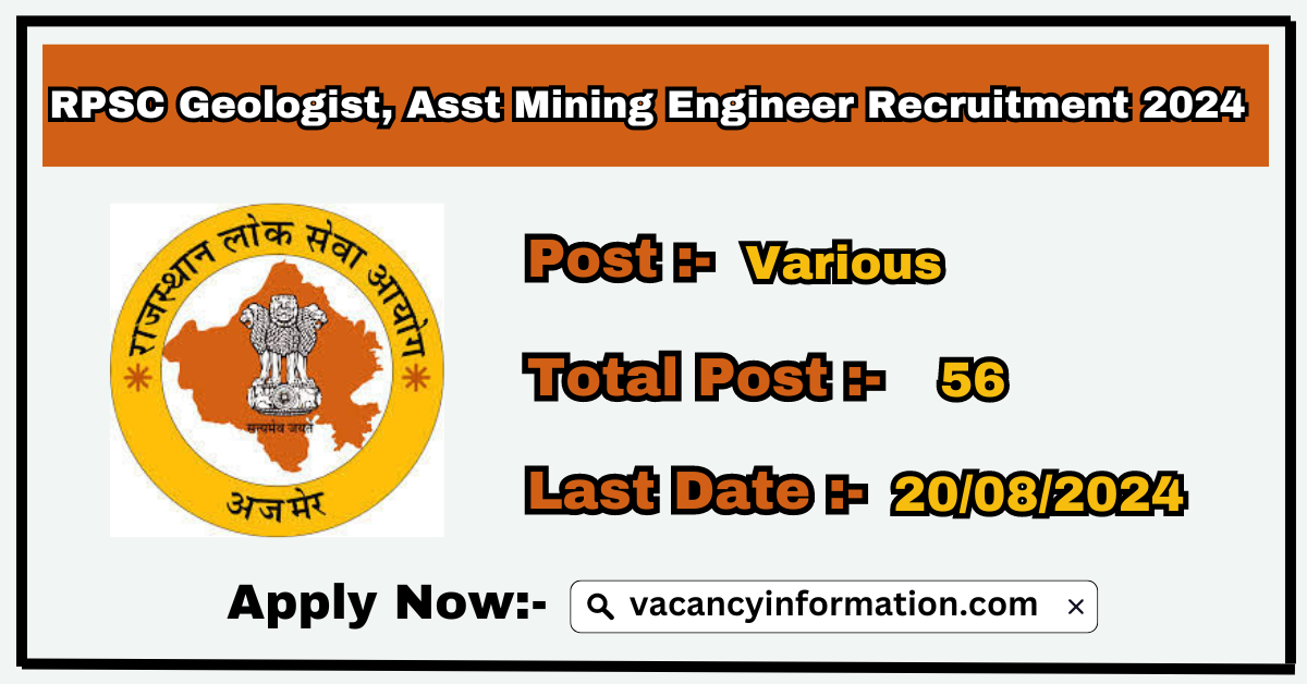 RPSC Geologist, Asst Mining Engineer Recruitment 2024 