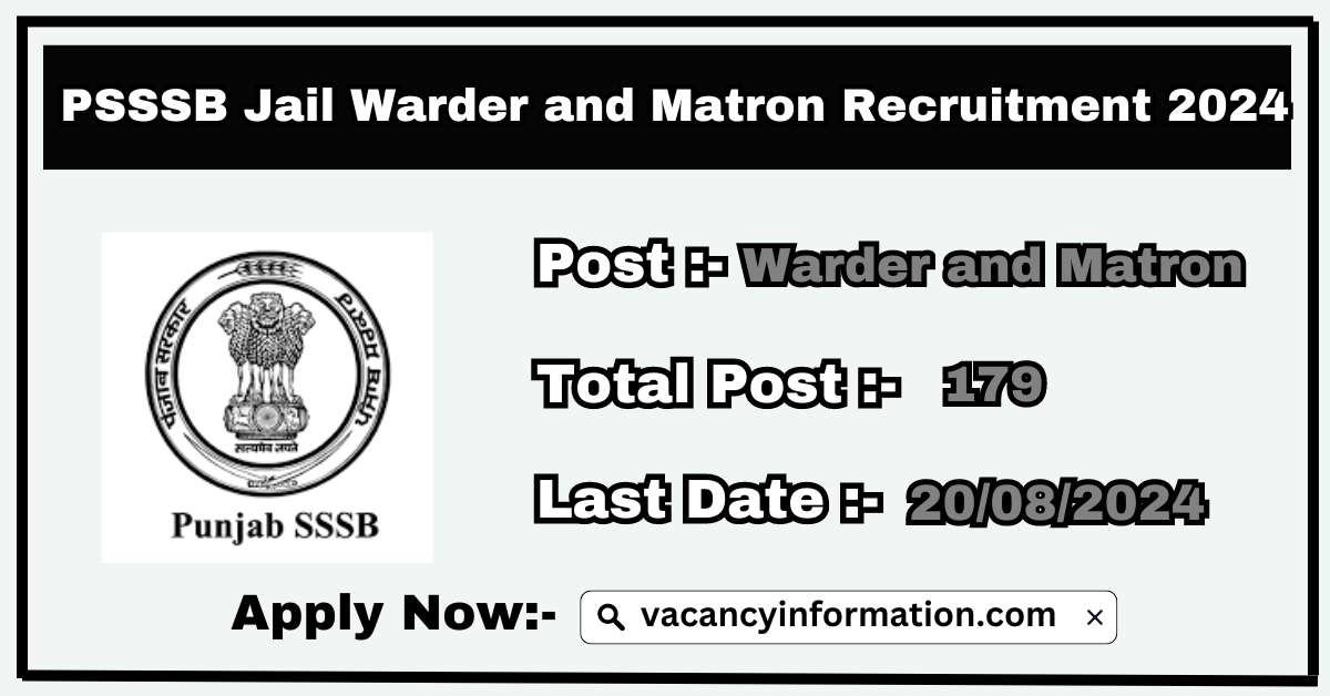 PSSSB Jail Warder and Matron Recruitment 2024