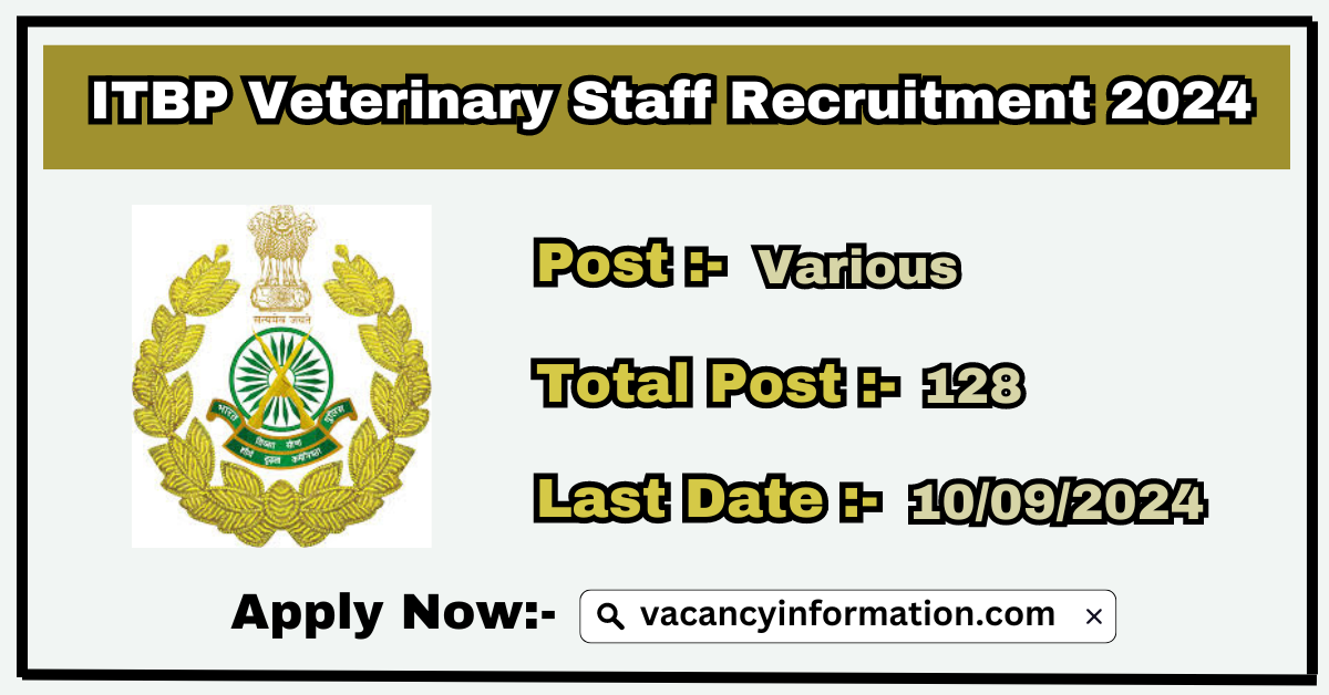 ITBP Veterinary Staff Recruitment 2024