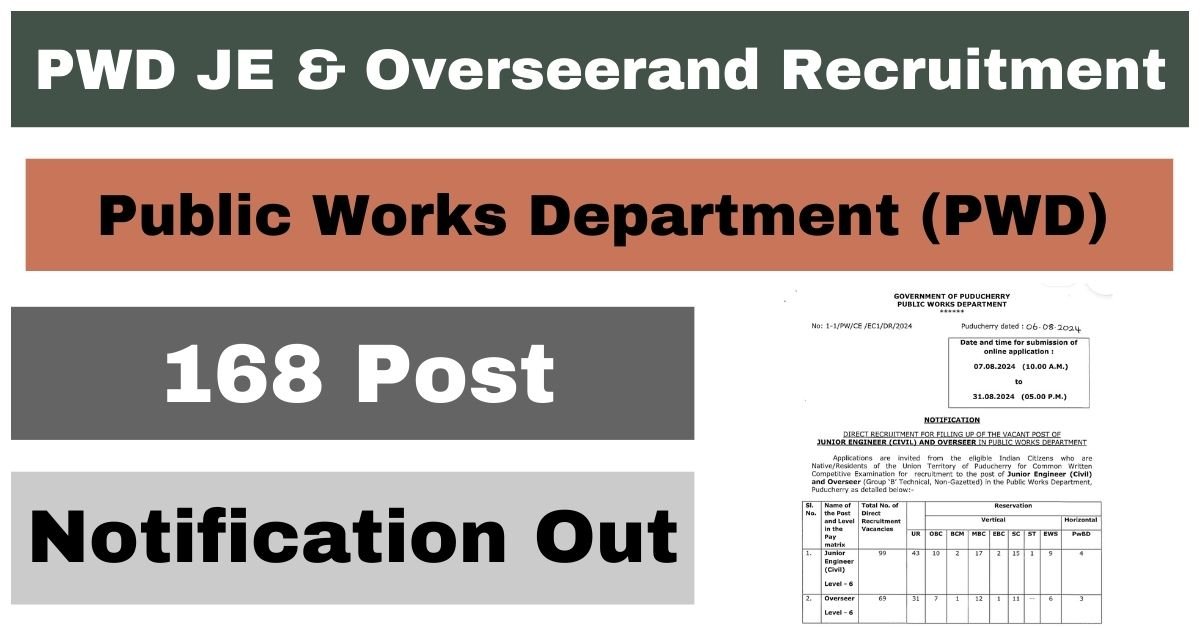 PWD Junior Engineer & Overseerand Vacancy Online Form 2024